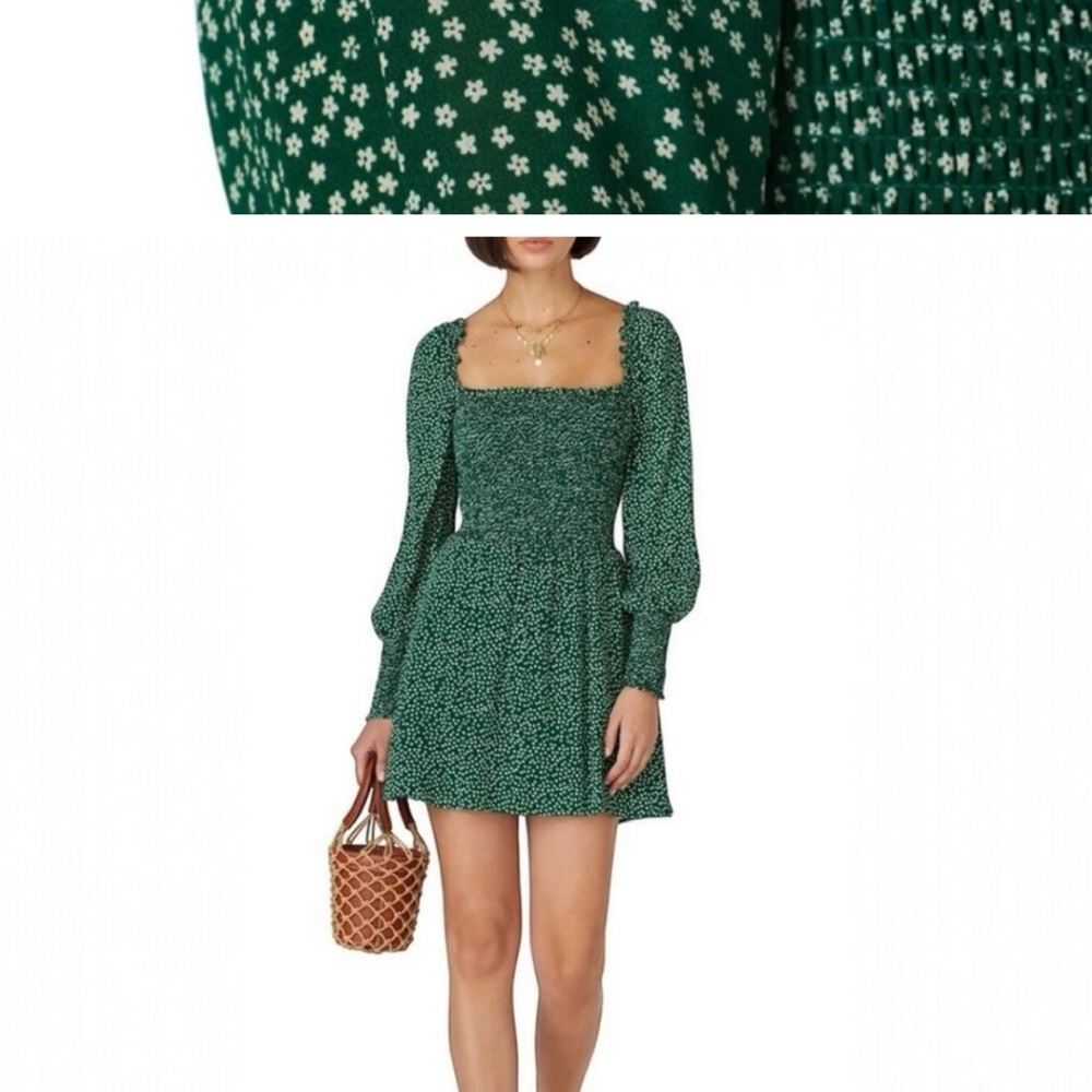 Reformation Sz Medium Wyoming Kelli Green Mini Crepe Off Shoulder Stretchy Dress